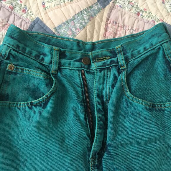 Vintage Hollywood Era green acid wash high waisted tapered jeans (size XS-S) - Picture 6 of 14